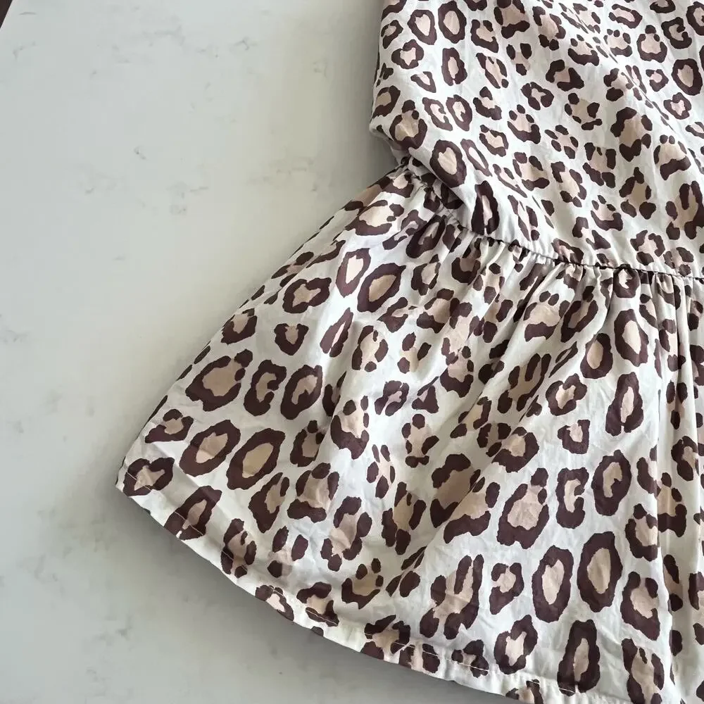 Janie and Jack Snow Leopard Print Tiered Puff Sleeve Dress Girls Size 10